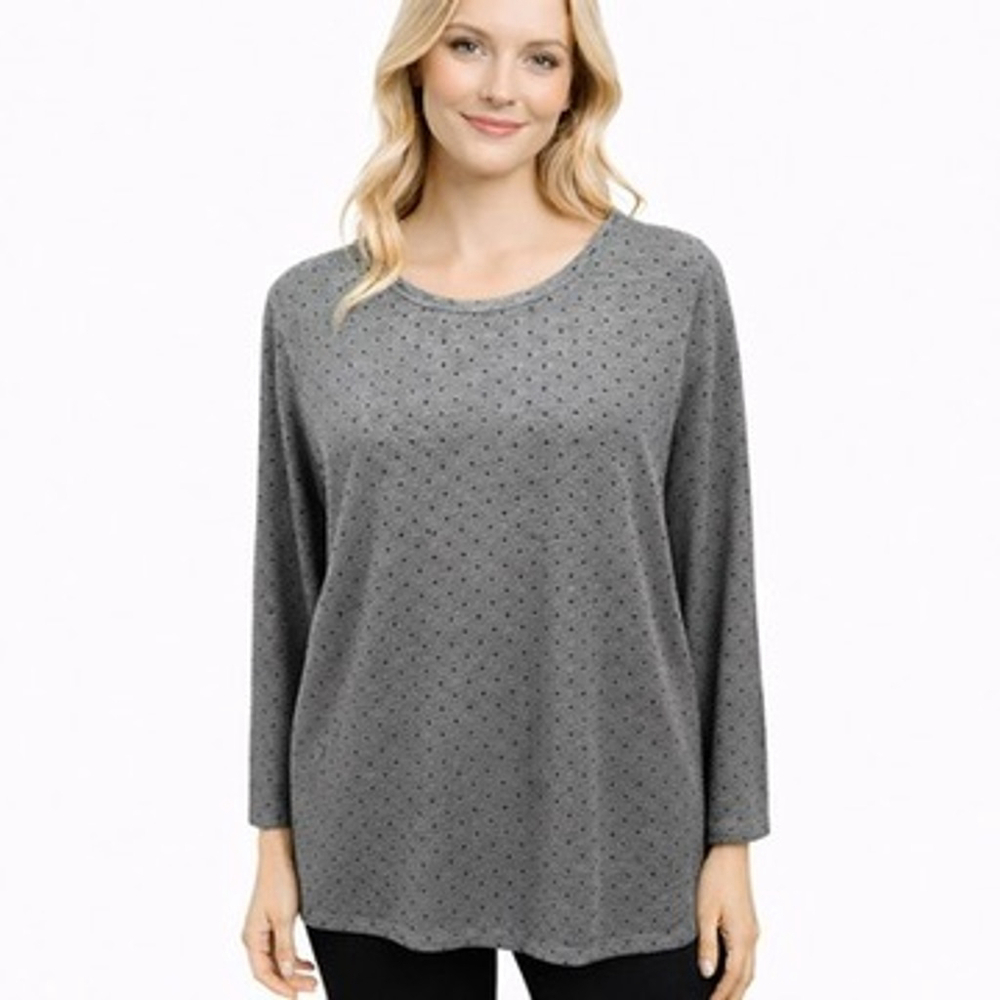 Talbots Velour Ribbed Knit Tunic Top Gray Black Polka Dot Soft Casual size XL - Picture 1 of 10